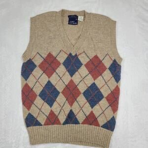 Vintage Koret City Blues Wool Sweater Vest Medium Preppy Academia Argyle